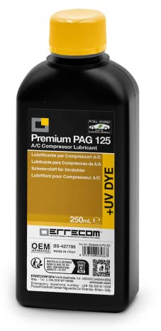 PAG 125 + Dye - 250 mL, Lubricante Compresores de Aire Acondicionado de Automóviles, incluidos compresores eléctricos, que funcionan con gas refrigerante R134a y R1234yf