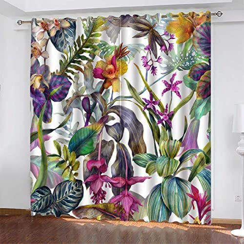Tende Oscuranti Per Interni Fantasia - Foglie Di Piante Tropicali Verde Viola - Stampa 3D Tenda Oscurante Finestra Termica Isolante Con Occhielli - 140 X 160 Cm / (L) X (A) - Per Interni Tende Modern