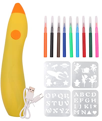 POFET Stylo de peinture en aérosol Graffiti Stylo en aérosol de peinture électrique USB avec 12 stylos à eau colorés et 4 cartes de matrice pour le dessin de peinture