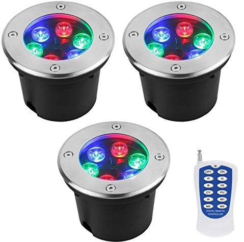 3PCS Spot LED Piscine Encastrable - RGB Spot LED Fontaine, Projecteur Encastré À Télécommande RF Étanche IP68, Projecteur De Jardin En Acier Inoxydable, Pour Terrasse De Piscine D'étang(9W,12V)