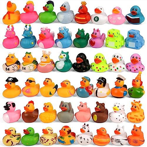 Maliweg Lot de 36 canards en caoutchouc assortis de 5,1 cm en 36 variétés pour activités de piscine pour enfants, mini canard flottant pour fête prénatale, accessoires de bain pour bébé