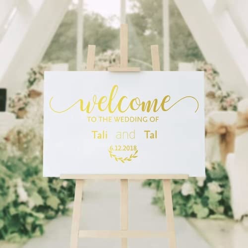 ygm Welcome to our Wedding Sign Vinyl Sticker Decal Only (BLACKBOARD NOT INCLUDED) Personalised Name Custom Text Wording Wall Art Decal (Gold,width of 39cm)