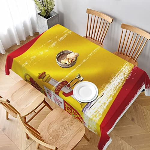 AABSTBFM Rechteckige Tischdecke, 228 x 152 cm, Spanien-Flagge, bedruckt, waschbar, wasserdicht, knitterfrei, Tischdekoration