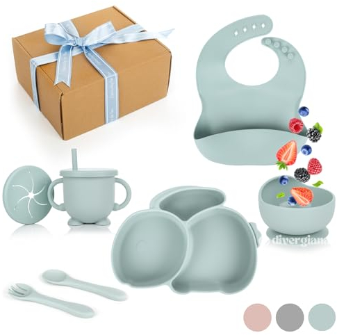 vajilla bebe silicona - platos bebe con ventosa libre de BPA 6 piezas - vajilla infantil para regalo - plato ventosa bebe con vaso - vajilla silicona diseño divertido bebes