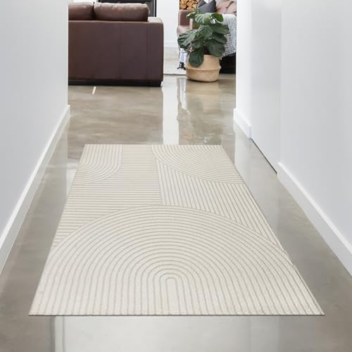 CARPETIA 3D-Teppich Strukturiertes Linienmuster Creme 80x150 cm
