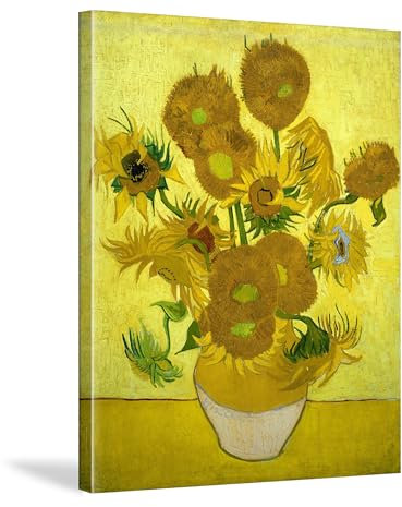 Van Gogh Leinwand-Kunst, Giclée-Kunstdruck, Vase mit fünfzehn Sonnenblumen, Gemälde, Bild, Reproduktion, Schlafzimmer, Heimdekoration, modern, gespannt und gerahmt, Blumenbild, Kunstwerk, 40,6 x 61 cm
