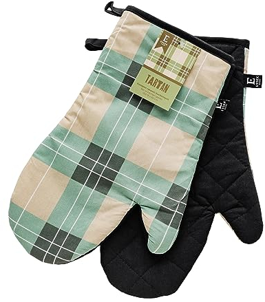 ESSEX - Ofenhandschuhe Tartan, 19 x 30 cm, Backhandschuhe, Hitzebeständig, 2er-Set - Grün