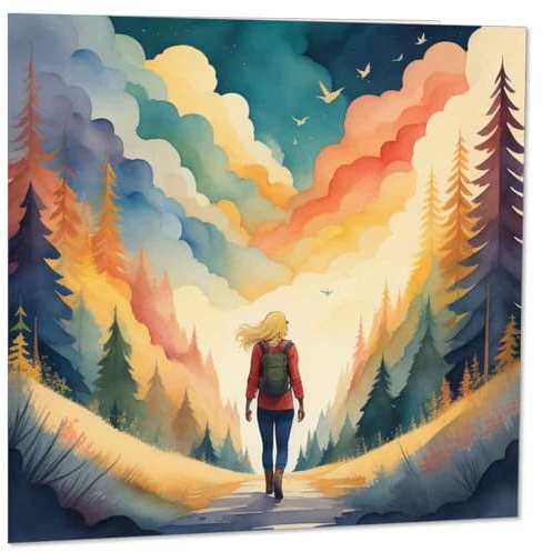 Girl in the Woods Grußkarte, Wandern, Abenteuer, Landspaziergänge, 145 x 145 mm