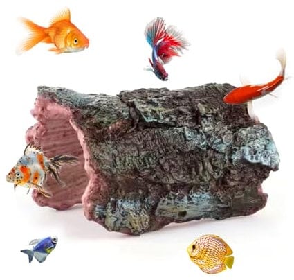 UESDU Fish Tank Decorations, Resin Fish Tank Ornament Small Hollow Tree Trunk Aquarium Decoration Fish Hideout Cave Fish Tank Accessories Decor