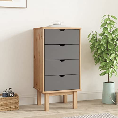 BaraSh Schubladenschrank OTTA Braun&Grau 46x39,5x90 cm Massivholz Sideboard Schlafzimmer Schmale Kommode Flur