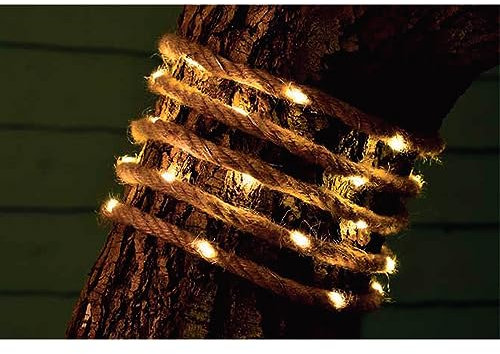 Tim Home Juteseil mit Lichterkette – Naturseil mit integrierter LED Beleuchtung – 4,5 m Solarbetrieben mit 40 warmweißen LEDs – IP44 zertifiziert