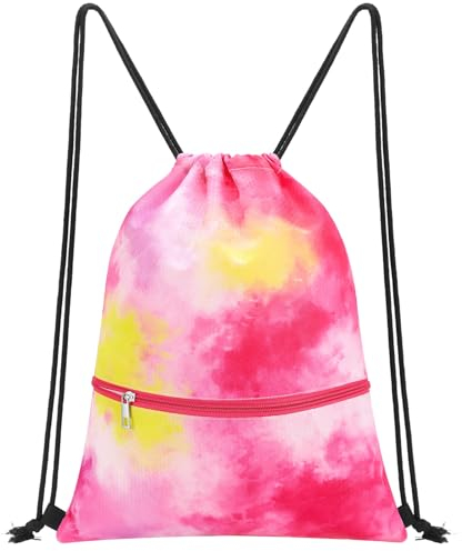 WAWSAM Tie Dye Turnbeutel mit Kordelzug für Kinder - Sportbeutel Wasserdichter Tasche mit Kordelzug Mädchen Turnbeutel Schwimmen Gym Tunnelzug Rucksack für Kinder Sporttasche Mädchen Geschenke