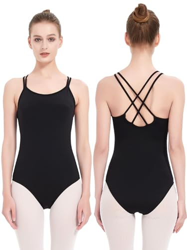 Kefiyis Ballett Trikot Damen Camisole Turnanzug Hohe Elastizität Ballettkleidung Damen Ballettanzug Turnanzug Gymnastikanzug Leotard Tanz body Schwarz 2XL