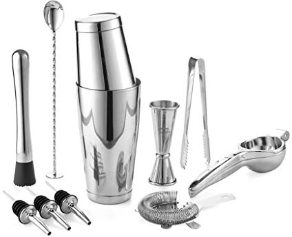 VejiA Kit de Herramientas para cócteles, Kit de Barman, Incluye coctelera, Cuchara, vertedor, exprimidor, Pinzas para Hielo