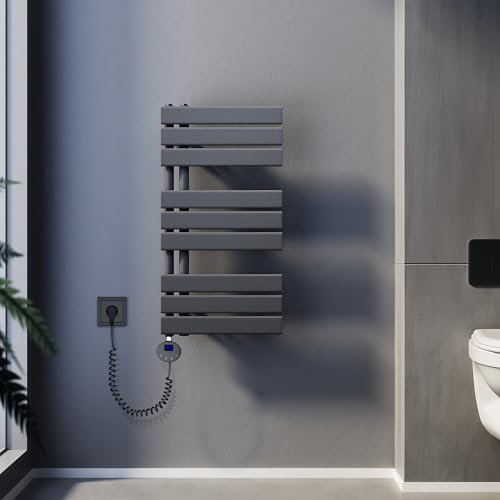 SUNXURY Badheizkörper Elektrisch mit Thermostat 762x400mm 400 Watt Anthrazit, Panel Handtuchhalter Elektrisch Flach Handtuchtrokner Handtuchheizkörper mit Heizstab