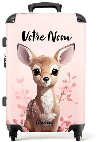 NoBoringSuitcases.com Valise Enfant, Grande Valise, Valise Personnalisable, Valise Enfant Fille, Bagages Enfant, Serrure TSA, Valise 23kg, Suitcase, Valise Grande Taille (67cm - 72L) (Faon - Rose)