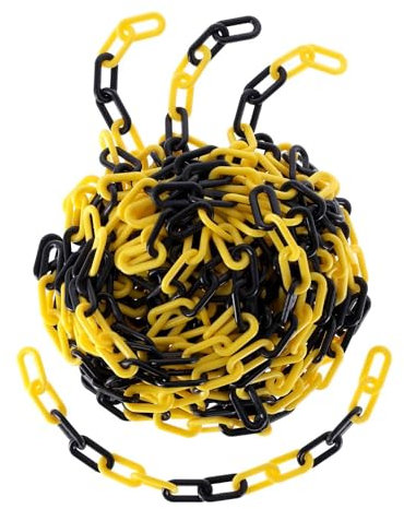 TIBU Absperrkette Kunststoff Plastikkette 8 mm Stärke - zweifarbig Schwarz/Gelb - Länge 150 cm - witterungsbeständig und stabil
