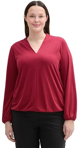 Tom Tailor Damen Plussize Basic Blusenshirt mit V-Ausschnitt, 35930 - Deep Red, 48