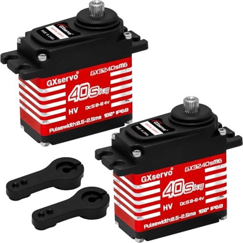 Hobby Fans 2PCS RC Digital Servo, 40KG High Torque Servo All Waterproof Metal Gear Servo mit 2Pcs 25T Servo Horn für 1/12 1/10 1/8 RC Car RC Crawler Roboterboot, Rot