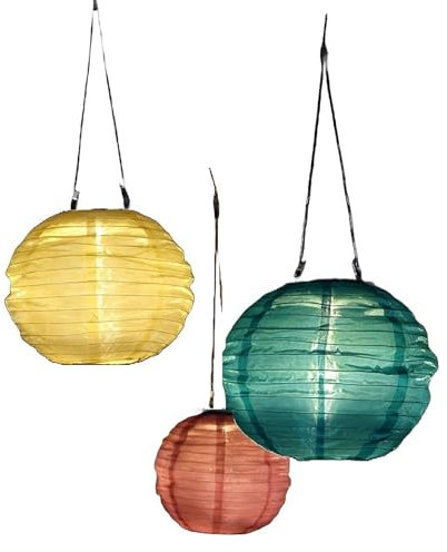 NOMA Solar Mandarin Round Lantern, 25 cm, Colour May Vary (Pack of 1), Yellow/Rose/Green