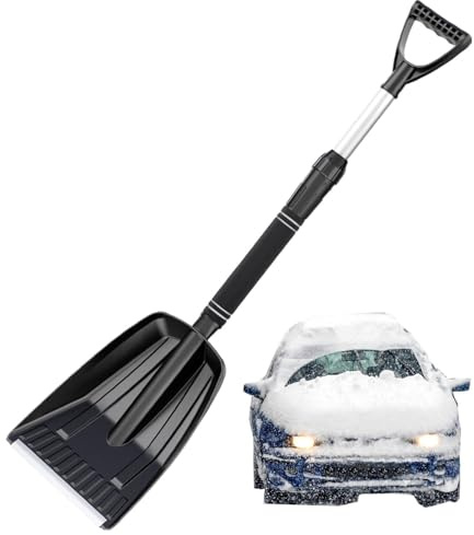 Snow Shovel - 28In Trench Shovel, Strain Reducing Scoop Shovel Spade, Vehicle Mounted Scoop Shovel, Snow Shoval Scoop With Retractable Handle, Trench Shovels for Digging, Shoveling, Clearing Snow