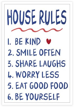 NAVIWEEK Poster Modern House Rules, Selbstbestätigung, Geschenke für Wohnung, Einweihung, Kunst, Kinder, pädagogische blaue Schrift, Typografie, Drucke für Zuhause, Schlafzimmer, Wohnheim,