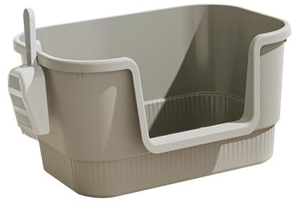 Colcolo Offene Katzentoilette, tragbares Katzenklo mit Schaufel, extragroße Jumbo-Katzentoilette, Sandkasten für Hauskatzen, grau