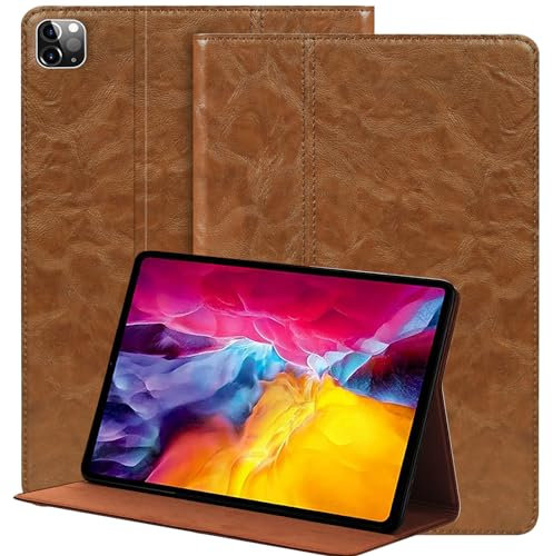 NANRUIL Hülle für Ipad Pro 12,9 Zoll 6./5./4./3.Gen 2022/2021/2020/2018 Echtes Leder Tablet Schutzhülle Case Cover,Auto Wachen/Schlafen.Khaki