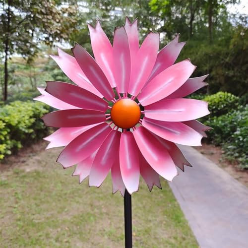 MEOYCHB Windrad,kinetische Windmühle mit Standstab,wetterfest und UV-beständig Windrad Für Terrasse, Rasen, Wege, Landschaftsdekoration(Color:Rosa)