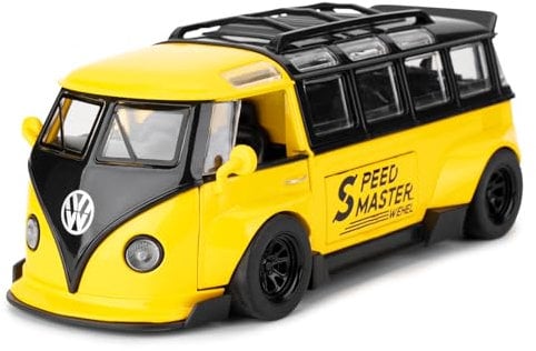 TGRCM-CZ 1/32 Volkswagen Bus Transporter Modell Auto mit Surfbrettern Convertible Camping Van, Zink Legierung Pull Back Spielzeugauto mit Ton und Licht für Kinder Jungen Mädchen Geschenk (gelb)