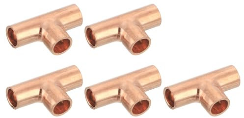 QUARKZMAN 5 Pezzi 6mm Raccordo a T in Rame Raccordo a Forma di T con Connessione a Saldare per Impianti Idraulici, 24,5x15mm