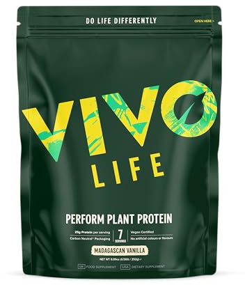 Vivo life Perform Plant Protein Powder | 25g Protein with BCAAs, Iron, Zinc, Turmeric & Herbal Enzyme Blend | Lactose Free & Easy to Digest, Plant-Based Nutrition | Smooth Vanilla - 7 Servings