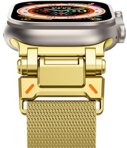 NewWays Metal Strap Compatible with Apple Watch Straps 49mm 46mm 45mm 44mm 42mm(Series 3 2 1) Women Men,Milanese Magnetic Replacement Band for iWatch Ultra 2/Ultra Series 10 9 8 7 6 5 4 3 2 1 SE,Gold