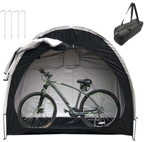 Fahrradgarage 195x80x163cm, 210D Oxford-Gewebe Wasserdicht Fahrradzelt mit Aufbewahrungstasche, Fahrrad Garage Outdoor Wetterfest (Black)