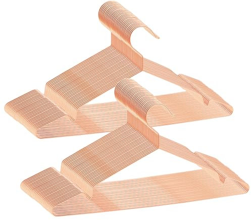 ABHENG AIY0360R Stainless Steel Clothes Hangers, Space-Saving Metal Clothes Rail, Rust-Resistant, for Shirts, Shirts, Dresses, Tops, 42 W x 21 H, Rose Gold, Pack of 60