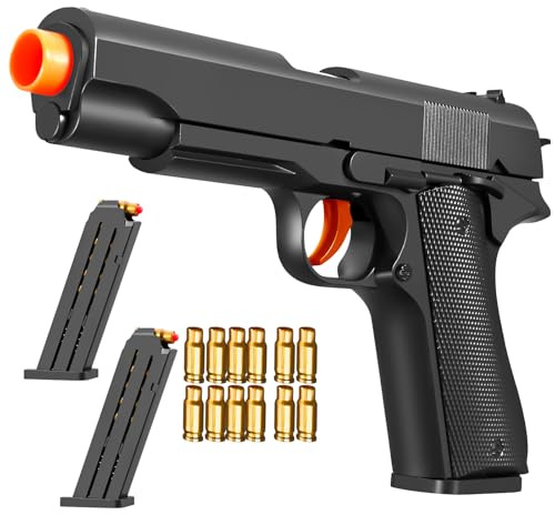 Look Real Toy Gun with Ejecting Soft Bullets,Pistol Toys Play EVA Foam Blaster Realistic Model Gun Soft Bullet Gift Gun with Ejection Shell Bullets Fake Gun Model Blasting