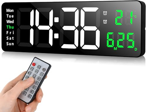 Fuloon Digitale Wanduhr Groß, Timing und Countdown, 16 Zoll | LED Digitale Uhr with Fernbedienung, Datum, Woche, Temperatur, Digitaler Kalender für Schlafzimmer, Wohnzimmer