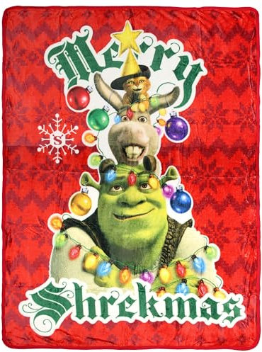 Shrek Merry Shrekmas Trio-Esel-Kater in Stiefeln, Überwurfdecke, 116,8 x 152,4 cm, gemütlich, weiche Fleece-Überwurfdecke für Bett, Couch