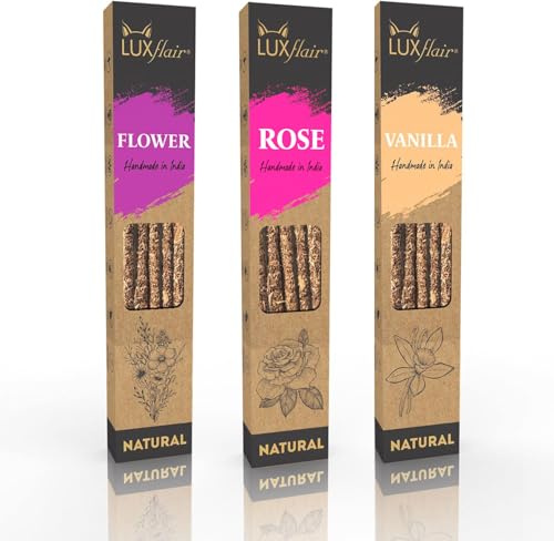 LUXflair Räucherstäbchen Natural Set Flowers, Glimmdauer ca. 45min, 100% natürlich mit grobgemahlenen Rohstoffen, vegan & tierversuchsfrei, Blumen-Mix