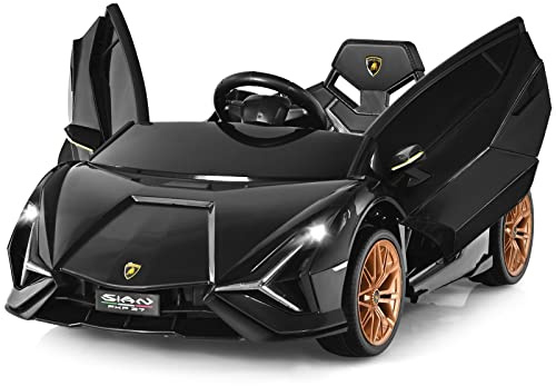 GOPLUS Kinder Elektroauto 12V Lamborghini, Schwarz | 2.4G Fernbedienung, 2 Motor, Hupe, Musik, Bluetooth, USB, Vorwärts & Rückwärts Möglich, Für Kinder 3-8 Jahre