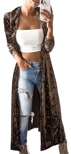 RICOCHO Long Velvet Cardigan Women's Long Velvet Cardigan Duster Long Sleeve Velvet Duster Kimono Coat