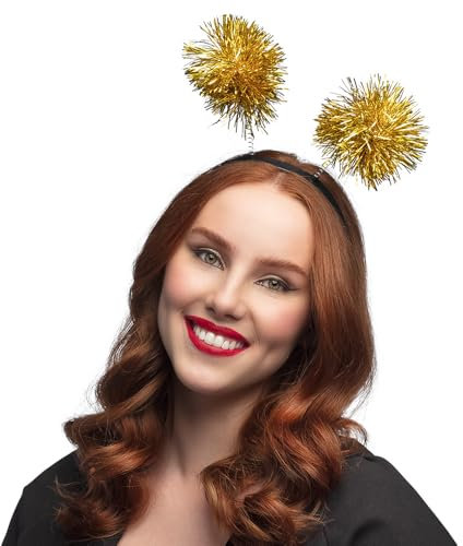 Glitzer Haarreif mit Pompons | Gold