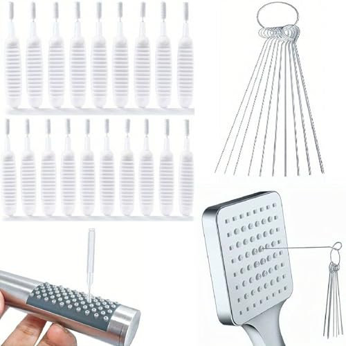 XINCHENG Shower Head Cleaning Brush for Holes, 20pcs Shower Head Cleaner Tools with 10pcs Cleaning Picks, Anti-Clogging Cleaning Brush for Bathroom Small Hole Gap Nozzle Window Slot