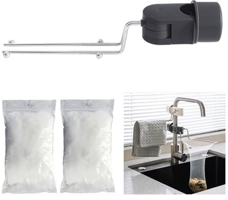 Filtro per lavello in acciaio inox – 180° girevole per rubinetto – Colino per lavello con sacchetti filtro usa e getta, scolapiatti per cucina, filtro rifiuti e porta panni