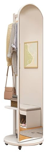 Générique Miroir sur Pied avec Porte-Manteau, Grand Miroir sur Pied avec Tringle à vêtements, Cadre en Bois Massif, Miroir sur Pied avec roulettes pour Salon, Chambre, Couloir