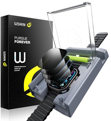 WSKEN Confezione da 4 pellicole proteggi schermo privacy per Apple Watch Series Ultra 3/2/Ultra 49 mm – [scatola di allineamento automatico] [100% zero bolle] copertura completa 9H + accessori per