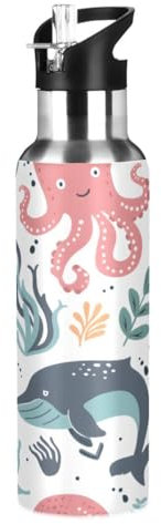 Mnsruu Oktopus Wal Wasserflasche Thermoskanne Edelstahl Vakuumisoliert