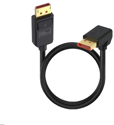 Duttek 90 Grad DisplayPort Kabel 2.1 (0.5M)， Up Angle DP Male to DP Displayport Male Cable, 16K@30Hz, 8K@120Hz, 4K@240Hz, Support 52Gbps HDR, HDCP DSC 1.2a