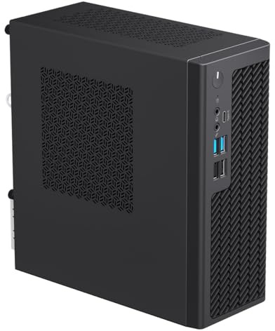 CiT S160 Mini-ITX Office PC Case with 300W Power Supply – VESA Mountable – 80mm Fan Pre-Installed – USB-C, 2 x USB 3.0, 2 x USB 2.0 – Compact Business Workstation Case | Black