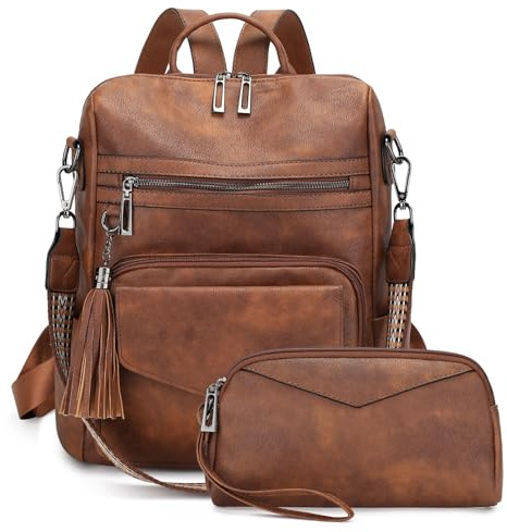 VINBAGGE Rucksack Damen Klein Cityrucksack Anti-Diebstahl Schultertasche Wasserdicht Leder Rucksackhandtasche Elegant Handtasche Tagesrucksack Frauen für Reisen Arbeit Schule - Dunkelbraun